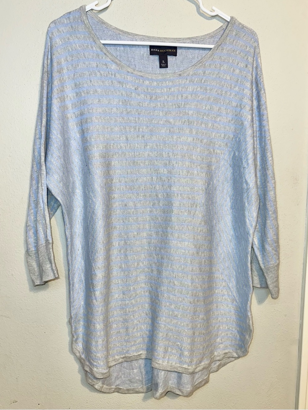 Dana Buchman Light Blue and Gray Striped Long Sleeve Top